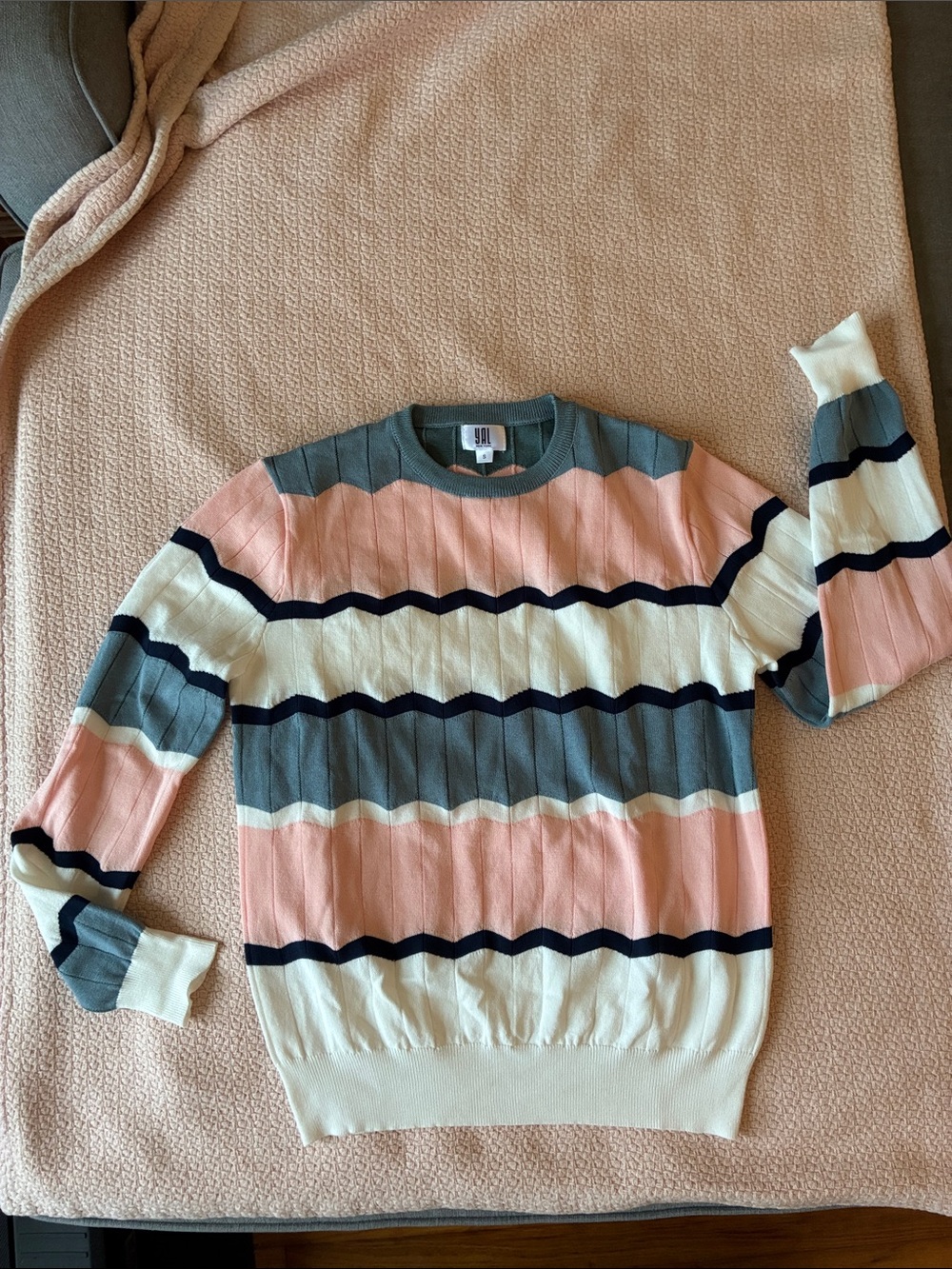 YAL Striped Crewneck Sweater in Pink, Blue & White